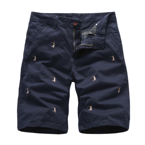 full embroidery mens casual shorts cotton cargo shorts with pockets