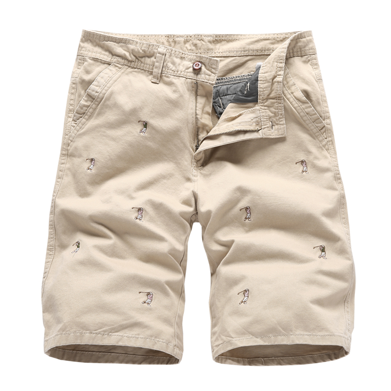 full embroidery mens casual shorts cotton cargo shorts with pockets