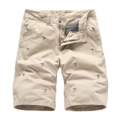 full embroidery mens casual shorts cotton cargo shorts with pockets