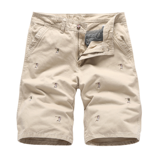 full embroidery mens casual shorts cotton cargo shorts with pockets