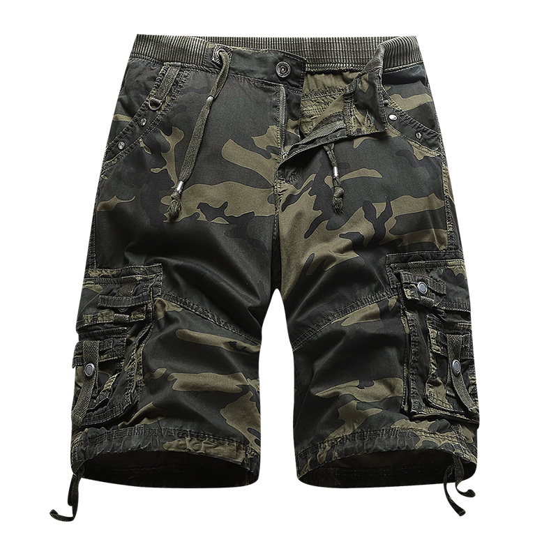 garment washing camouflage mens cargo shorts multi pocket cotton leisure shorts