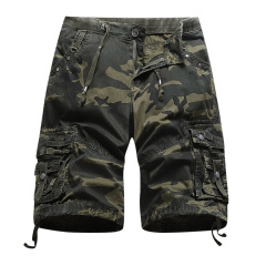 garment washing camouflage mens cargo shorts multi pocket cotton leisure shorts