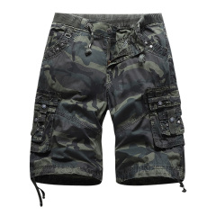 garment washing camouflage mens cargo shorts multi pocket cotton leisure shorts