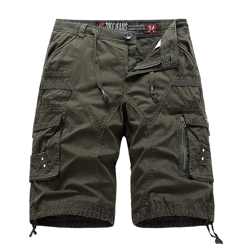 garment washing solid mens cargo shorts multi pocket cotton leisure shorts