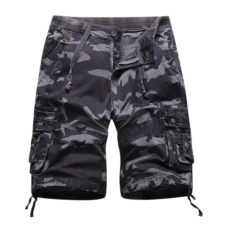 garment washing camouflage mens cargo shorts multi pocket cotton leisure shorts