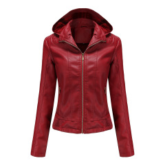 hooded fur lining winter women PU jacket motorcycle bike leather jacket