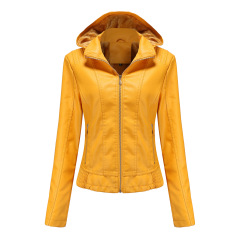 hooded fur lining winter women PU jacket motorcycle bike leather jacket
