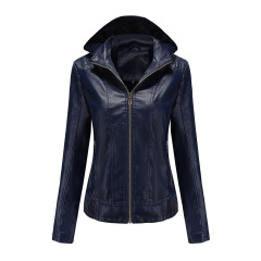 hooded fur lining winter women PU jacket motorcycle bike leather jacket