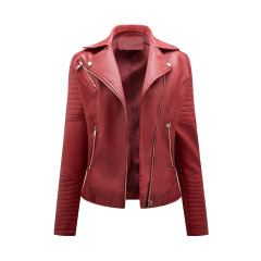 quilted sleeve zipper pocket polish bright PU autumn jacket motorcycle lady faux leather jacket
