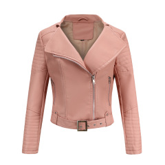 cropped adjustable waist women bike jacket full zipper faux leather PU jacket