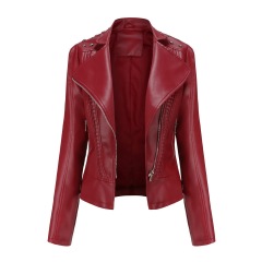 rivet shoulder open collar fashion women PU jacket autumn polish faux leather outer jacket