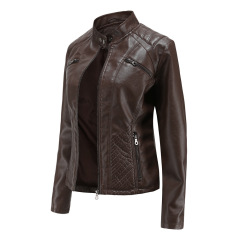 quilted body zipper pocket polish PU women jacket autumn lady faux leather jacket