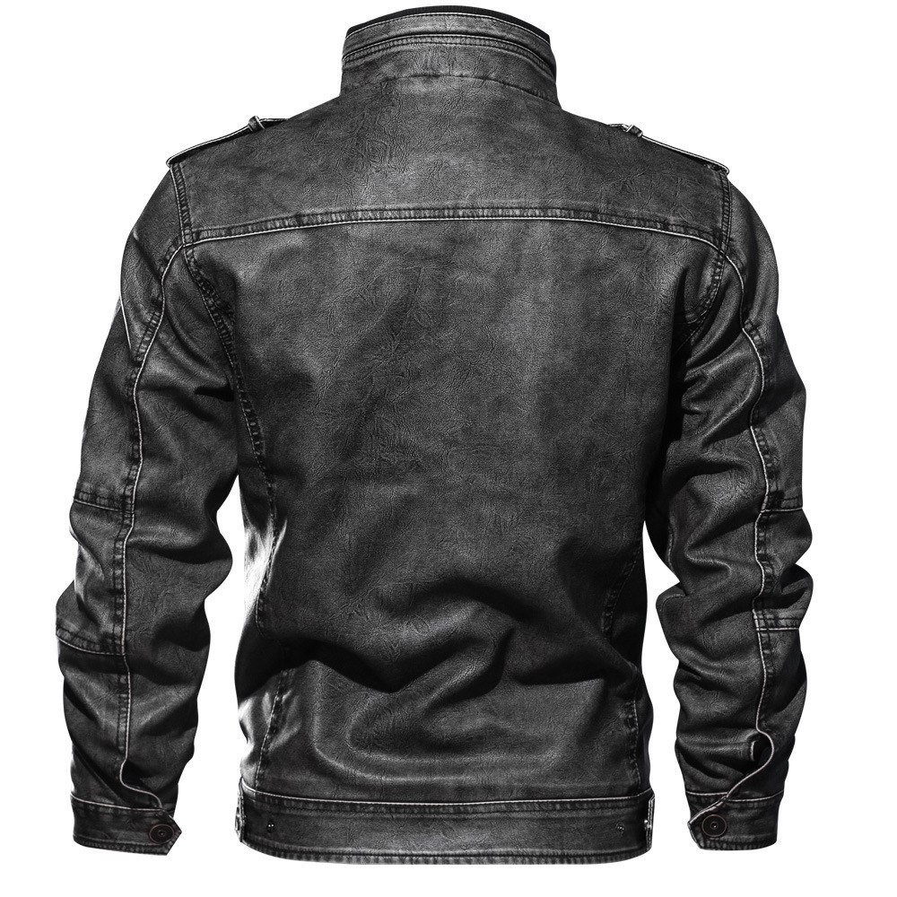 washing garment PU motorcycle jacket stand collar winter fur lined faux leather jacket
