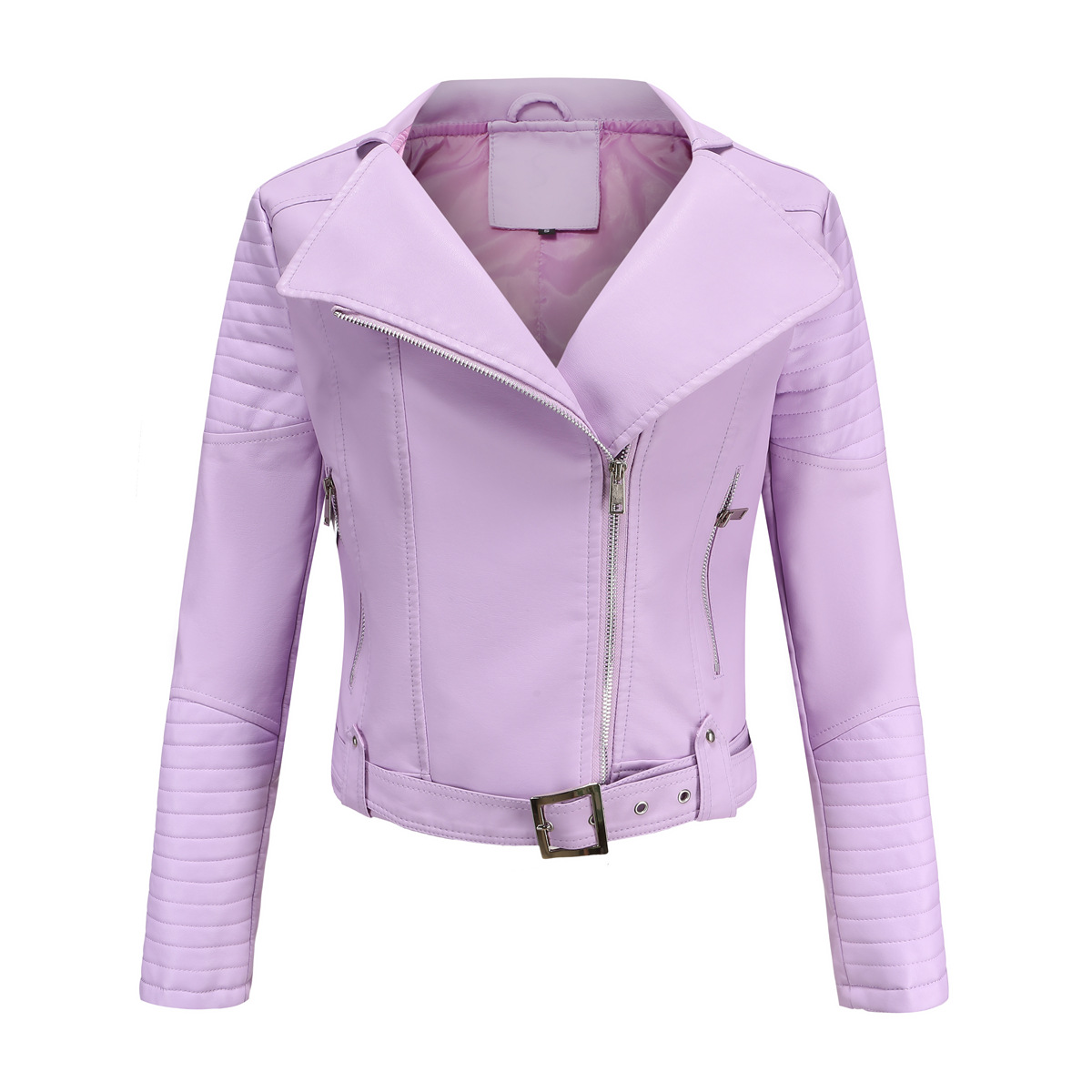 cropped adjustable waist women bike jacket full zipper faux leather PU jacket
