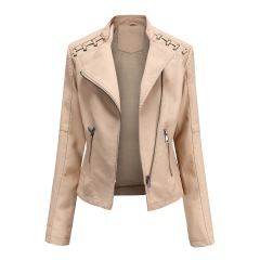 eyelet strap decoration shoulder women PU jacket fashion faux leather lady jacket