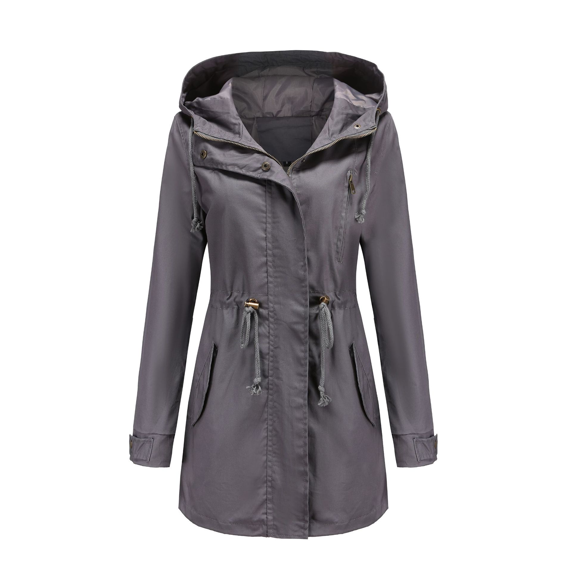 deep cover women trench coat hooded zipper windbreaker jacket
