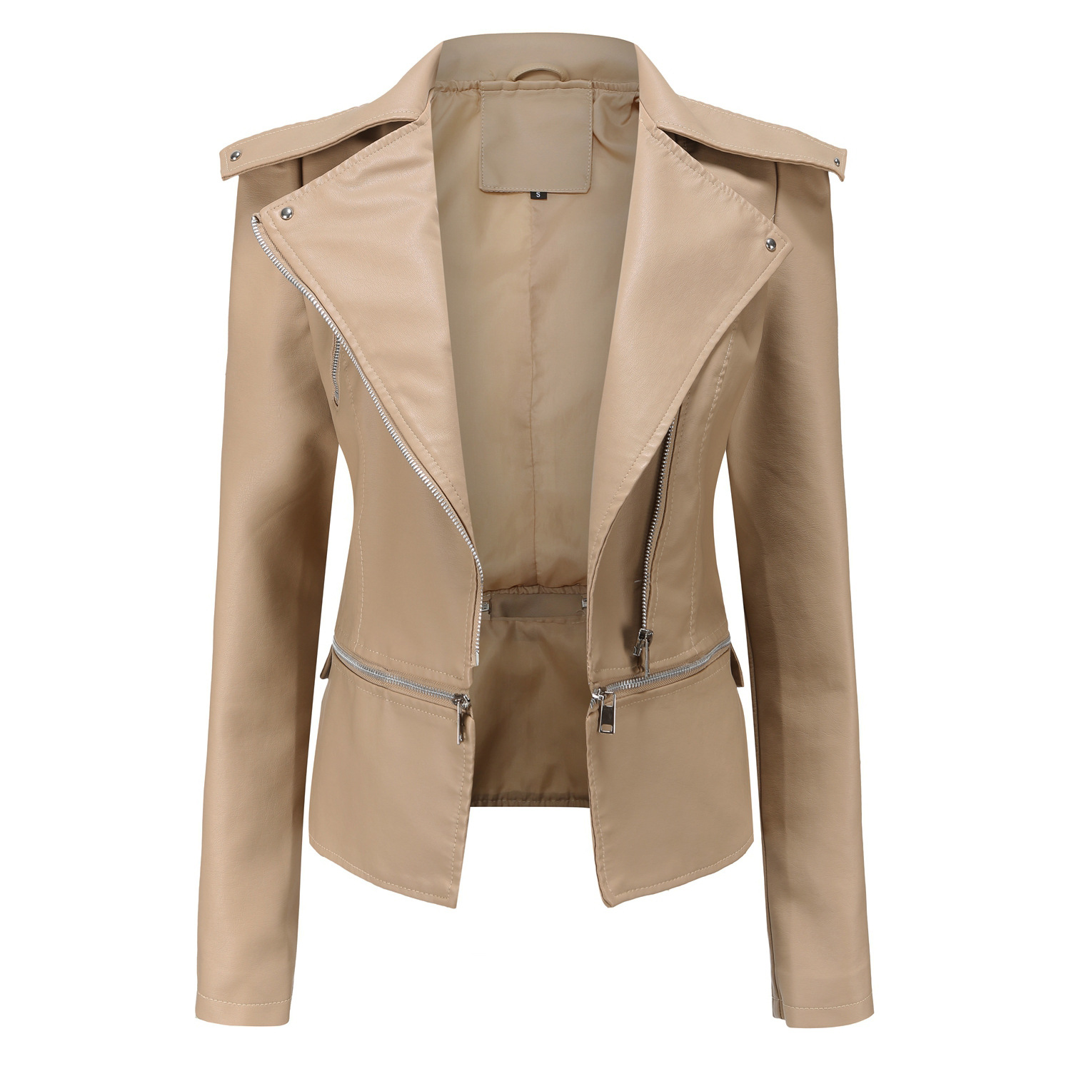 detachable body zipper cropped lady PU jacket windproof faux leather autumn jacket