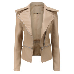 detachable body zipper cropped lady PU jacket windproof faux leather autumn jacket
