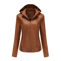hooded fur lining winter women PU jacket motorcycle bike leather jacket