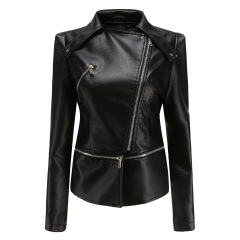 detachable body zipper cropped lady PU jacket windproof faux leather autumn jacket