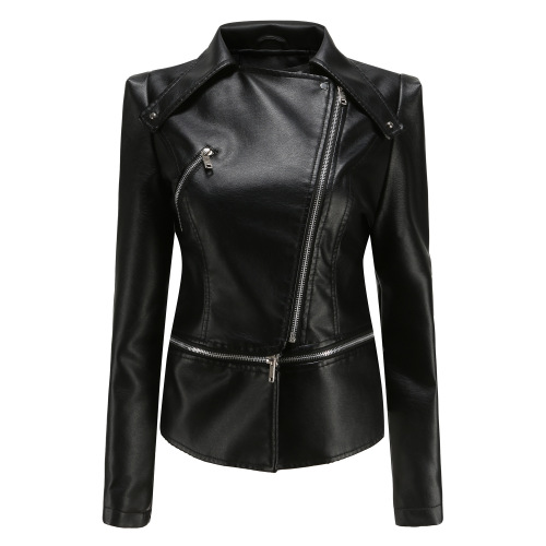detachable body zipper cropped lady PU jacket windproof faux leather autumn jacket