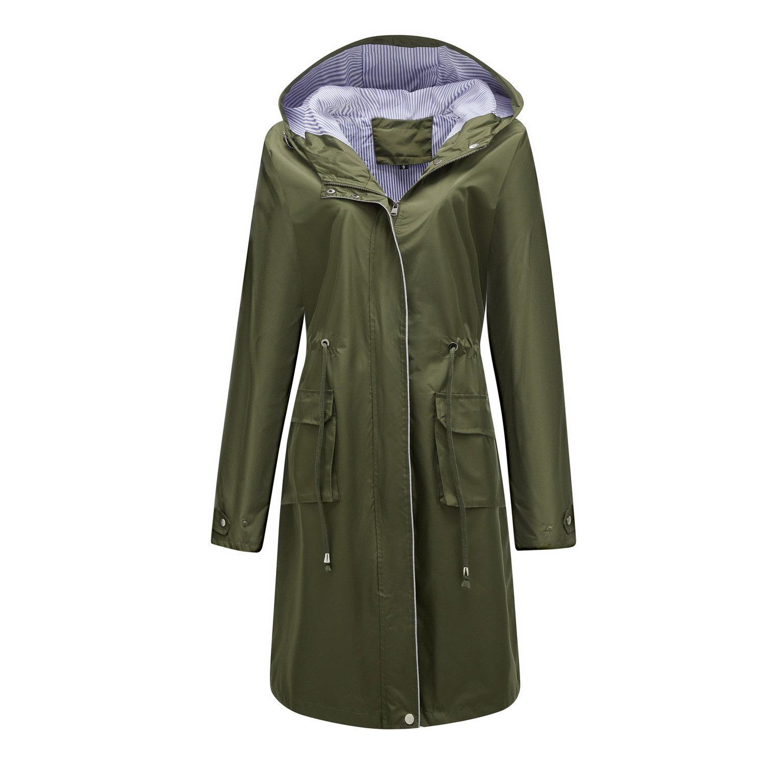 color blocked striped lining cover long women trench coat hooded zipper autumn windbreaker jacket