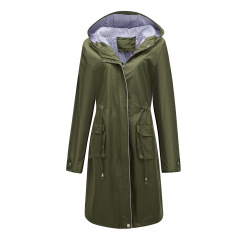 color blocked striped lining cover long women trench coat hooded zipper autumn windbreaker jacket