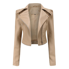 detachable body zipper cropped lady PU jacket windproof faux leather autumn jacket
