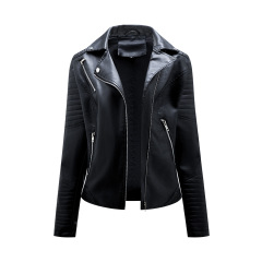 quilted sleeve zipper pocket polish bright PU autumn jacket motorcycle lady faux leather jacket