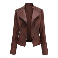 eyelet strap decoration shoulder women PU jacket fashion faux leather lady jacket