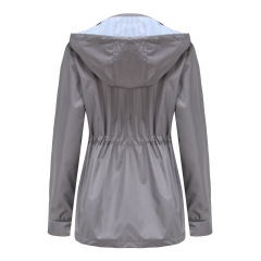 contrasted color striped lining mistral long women trench coat hooded zipper autumn windbreaker jacket