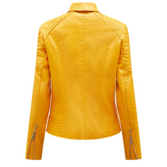 quilted sleeve zipper pocket polish bright PU autumn jacket motorcycle lady faux leather jacket