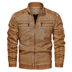 retro brogue mens fur lined winter faux leather PU jacket zipper up motorcycle jacket