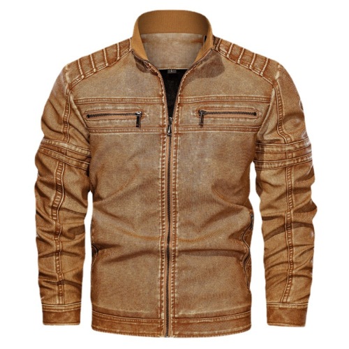 retro brogue mens fur lined winter faux leather PU jacket zipper up motorcycle jacket