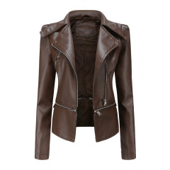 detachable body zipper cropped lady PU jacket windproof faux leather autumn jacket