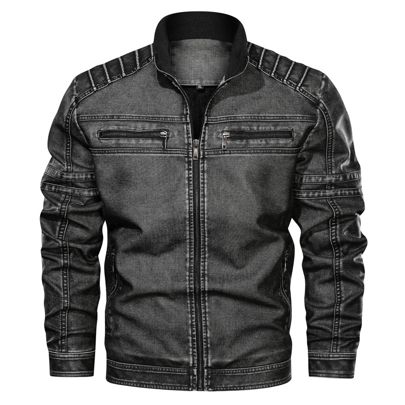 retro brogue mens fur lined winter faux leather PU jacket zipper up motorcycle jacket