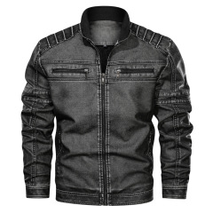 retro brogue mens fur lined winter faux leather PU jacket zipper up motorcycle jacket