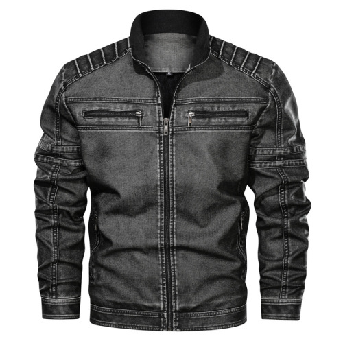 retro brogue mens fur lined winter faux leather PU jacket zipper up motorcycle jacket