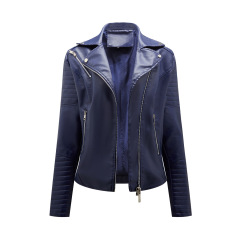 quilted sleeve zipper pocket polish bright PU autumn jacket motorcycle lady faux leather jacket