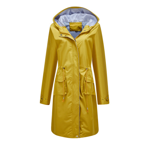 color blocked striped lining cover long women trench coat hooded zipper autumn windbreaker jacket