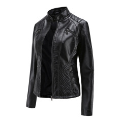 quilted body zipper pocket polish PU women jacket autumn lady faux leather jacket