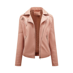 quilted sleeve zipper pocket polish bright PU autumn jacket motorcycle lady faux leather jacket