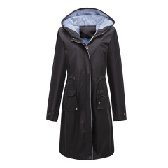 color blocked striped lining cover long women trench coat hooded zipper autumn windbreaker jacket