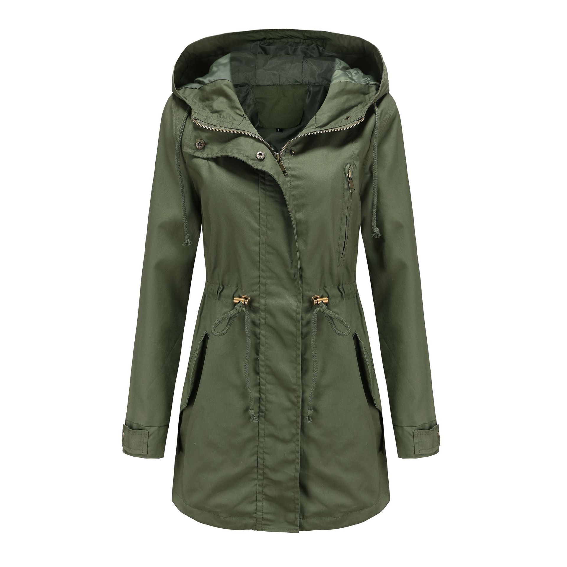 deep cover women trench coat hooded zipper windbreaker jacket