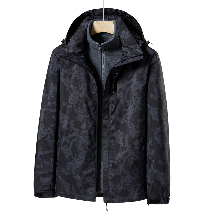 unisex full printed outdoor 2 in 1 windproof ski jacket hooded waterproof mountain jacket