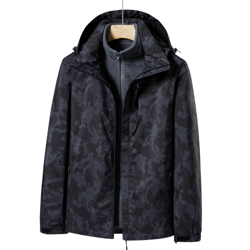 unisex full printed outdoor 2 in 1 windproof ski jacket hooded waterproof mountain jacket