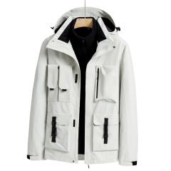 multi pockets cargo jacket 2 in 1 urban outdoor coat lined with polar fleece jacket windproof ski wear