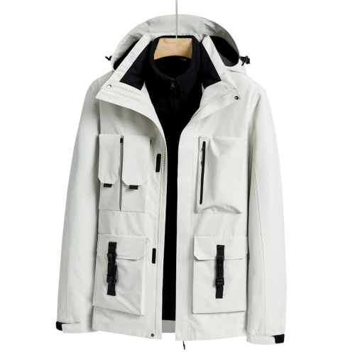 multi pockets cargo jacket 2 in 1 urban outdoor coat lined with polar fleece jacket windproof ski wear