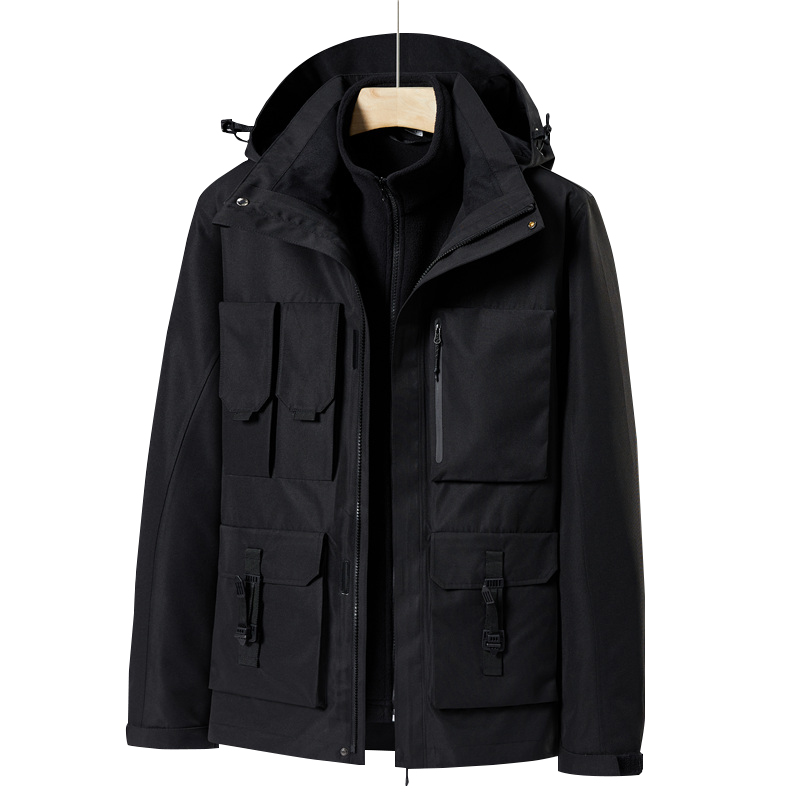 multi pockets cargo jacket 2 in 1 urban outdoor coat lined with polar fleece jacket windproof ski wear