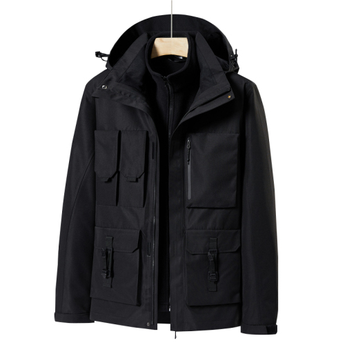 multi pockets cargo jacket 2 in 1 urban outdoor coat lined with polar fleece jacket windproof ski wear